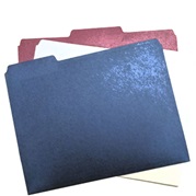 Red, white, and blue office folders used to organize projects.